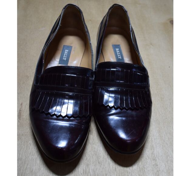 Bally Burgundy Leather Fringe Loafers Size 9 EEE